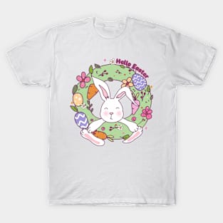 hello easter wreath bunny T-Shirt